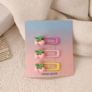 Handmade Pink and Yellow Cherry Hair Clips